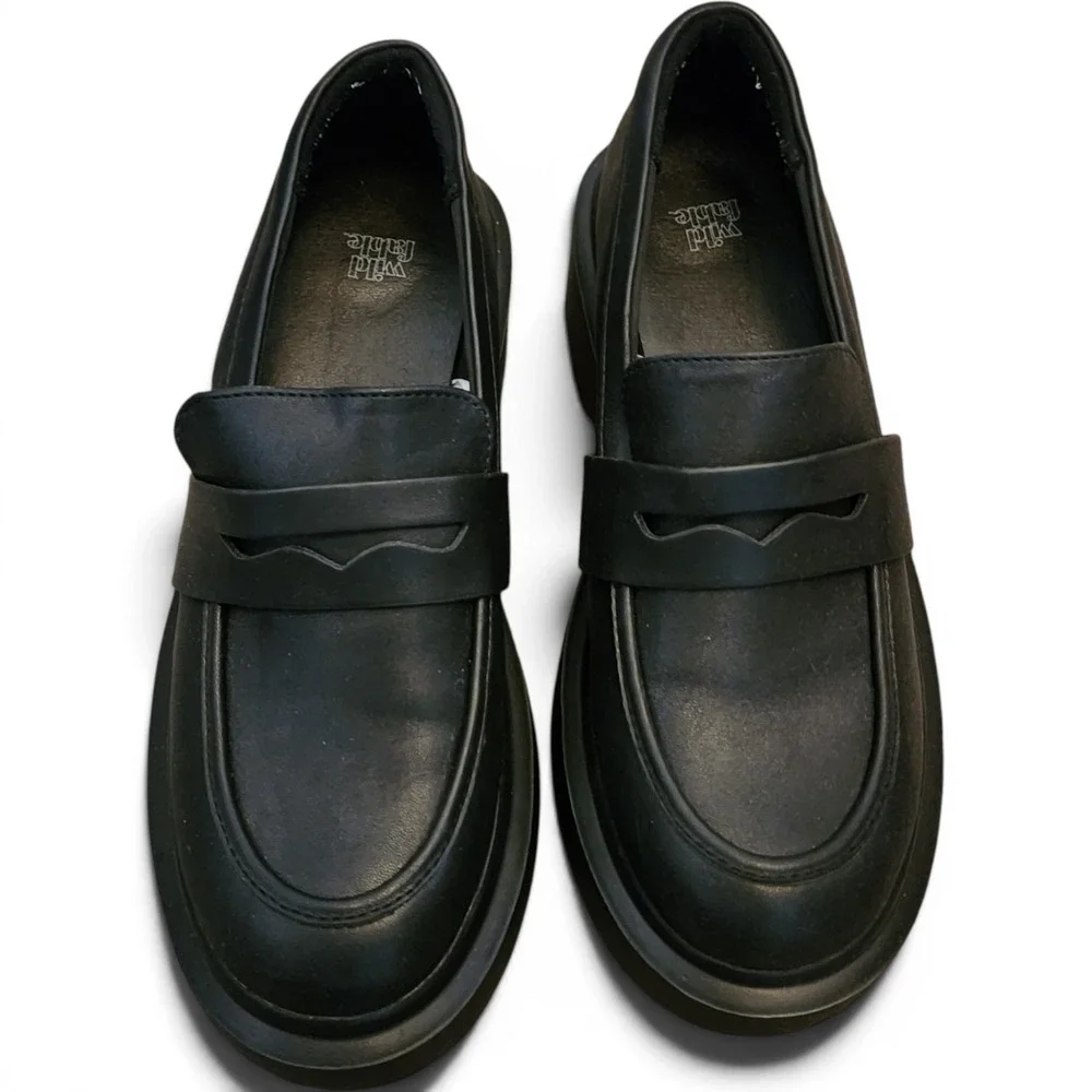 Wild Fable Womens Lacey Flatform Loafer Flats Black Chunky Platform Size 7.5